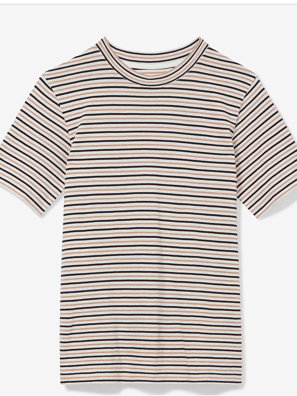 MM LaFleur The Leslie T-Shirt - Thin Striped Pima Cotton, Tan/ Black, Sz M